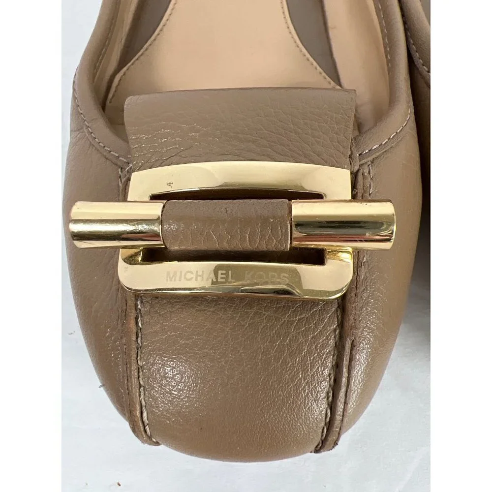 Michael Kors Size 6.5 Tan Balletcore Flats Leather Ballet‎ Gold Buckle Detail